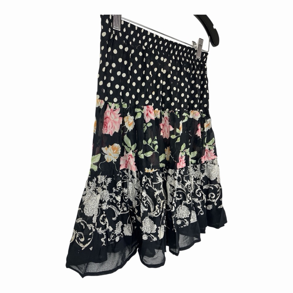Womens Floral Sheer Tiered Mini Skirt Cottagecore Feminine Flowy Lightweight - Picture 2 of 4